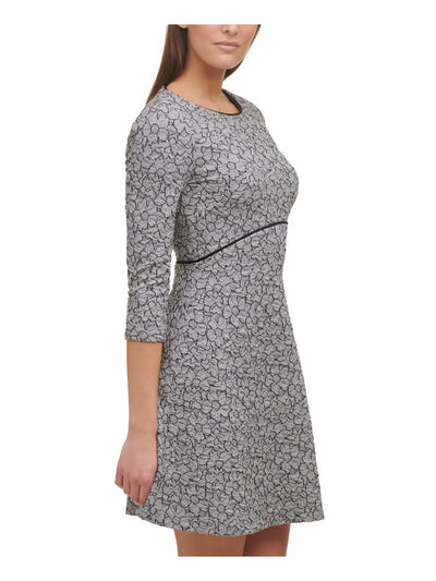 TOMMY HILFIGER Womens Gray 3/4 Sleeve Round Neck Above The Knee Fit + Flare Dress Petites 10P