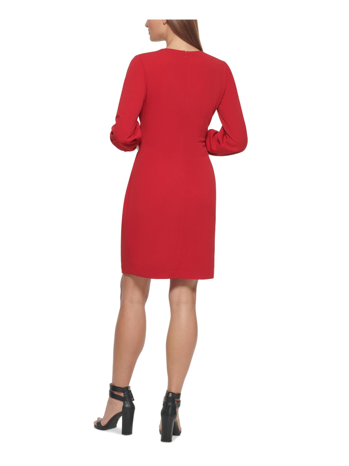 DKNY Womens Stretch Zippered Twist Front Side Waist Long Sleeve Surplice Neckline Above The Knee Wear To Work Faux Wrap Dress