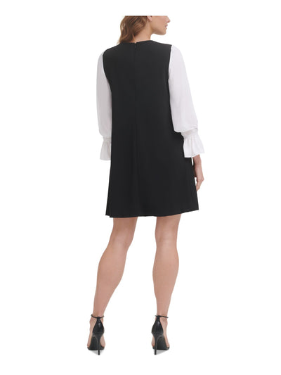 DKNY Womens Stretch Zippered Twisted Crewneck Elastic Cuff Blouson Sleeve Short Wear To Work Shift Dress