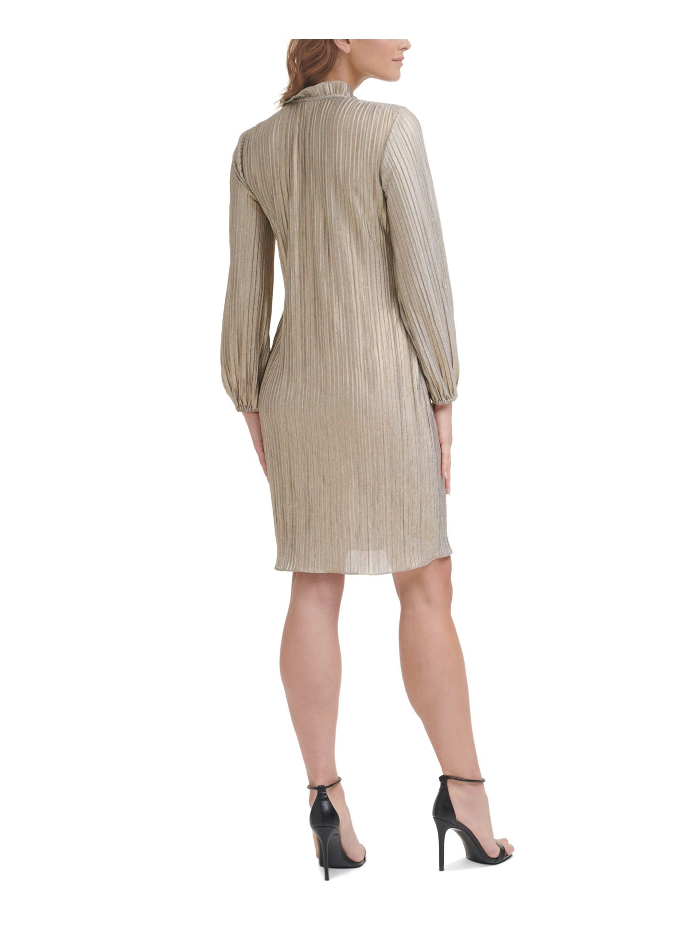 DKNY Womens Gray Pleated Pullover Keyhole Long Sleeve Tie Neck Above The Knee Wear To Work Shift Dress 12