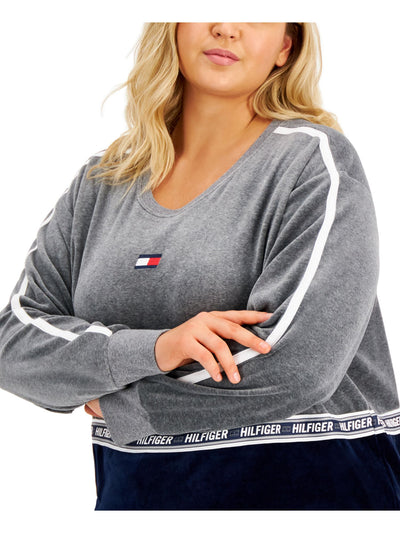 TOMMY HILFIGER SPORT Womens Gray Logo Graphic Long Sleeve Crew Neck Sweatshirt Plus 1X