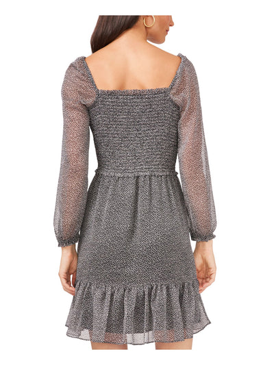 MSK Womens Gray Smocked Ruffled Long Sleeve Square Neck Above The Knee Party Fit + Flare Dress Petites PXL