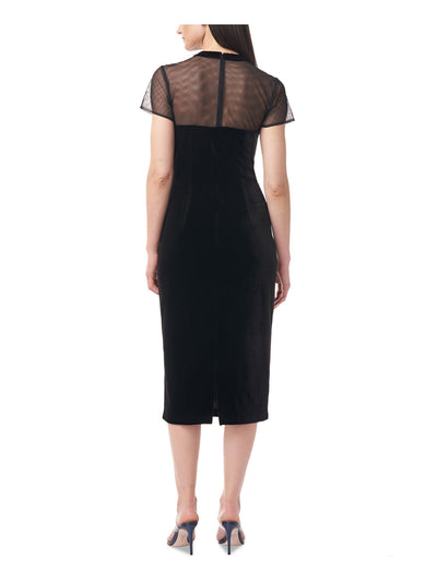 JS COLLECTION Womens Slitted Lined Short Sleeve Illusion Neckline Midi Evening Body Con Dress