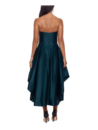 BETSY & ADAM Womens Teal Zippered Lined Pleated Sleeveless Strapless Midi Evening Gown Dress 12