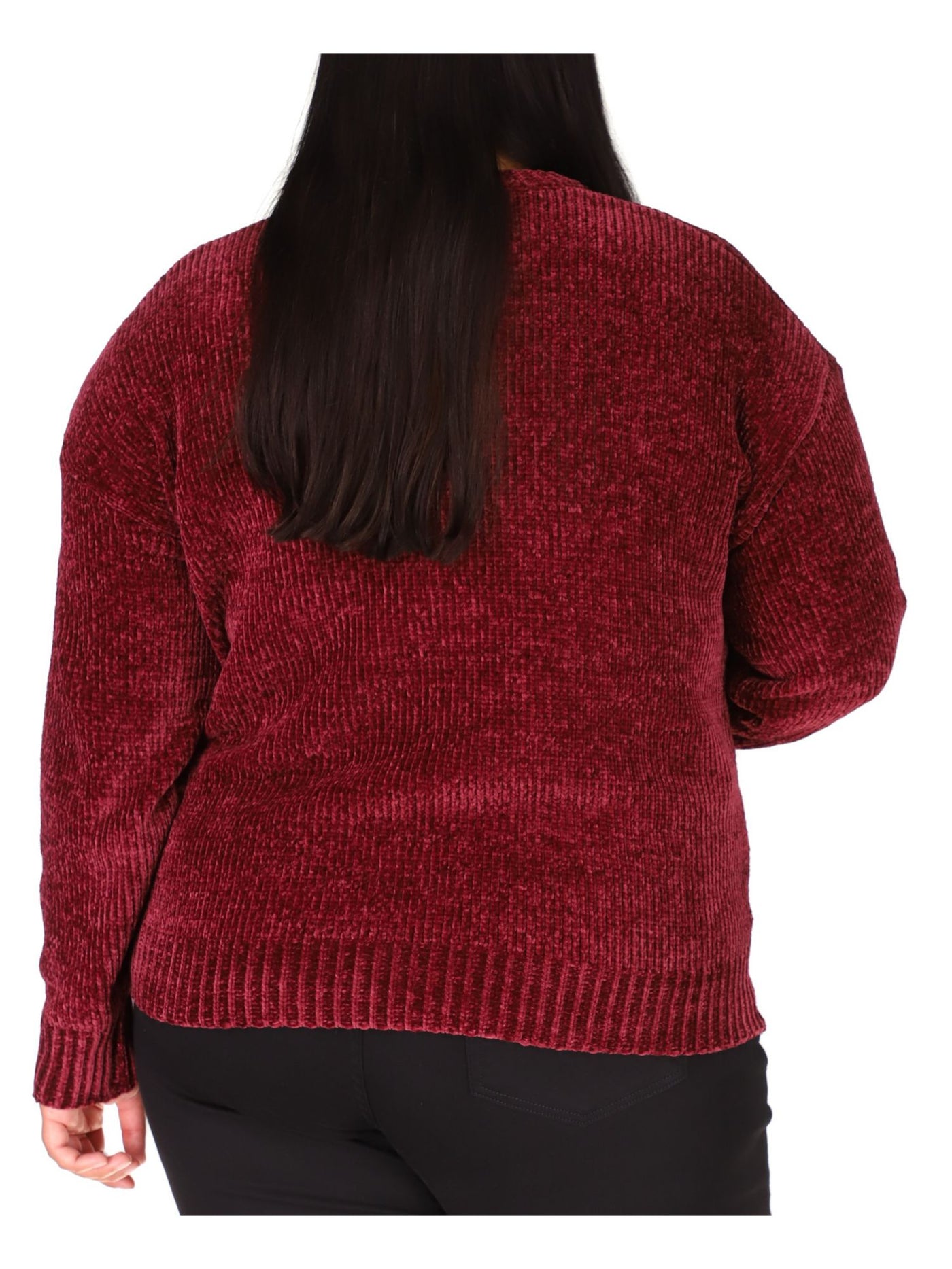 MICHAEL KORS Womens Maroon Stretch Ribbed Button Detail Long Sleeve Round Neck Sweater Plus 3X