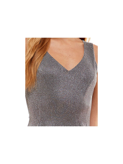 CITY STUDIO Womens Gray Stretch Zippered Lined Sleeveless V Neck Short Party Fit + Flare Dress Juniors 3