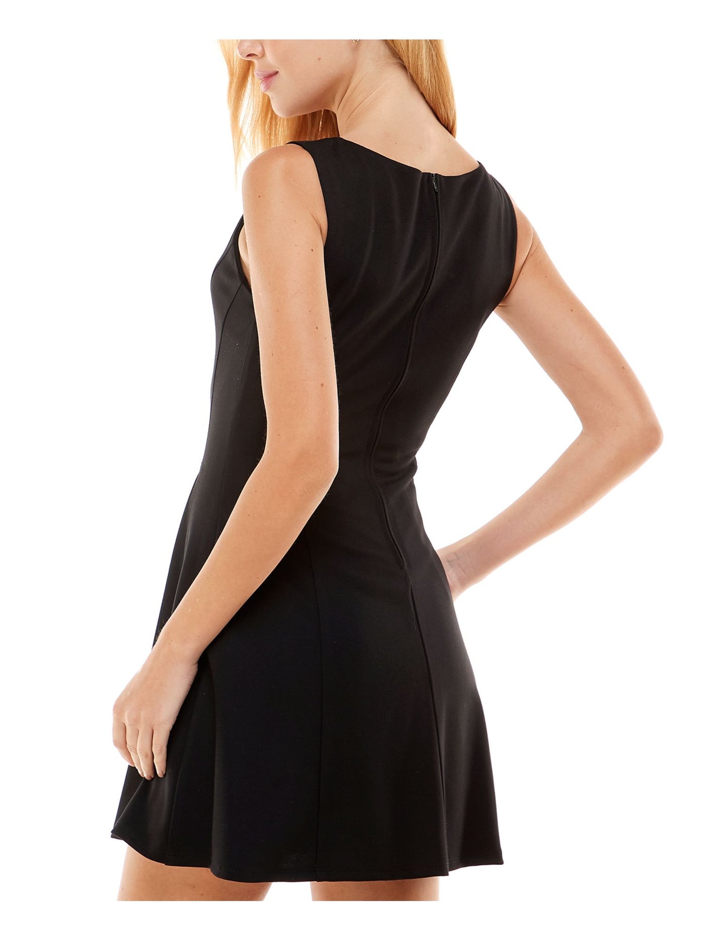 CITY STUDIO Womens Black Stretch Zippered Pleated Lined Sleeveless V Neck Mini Cocktail Fit + Flare Dress 3