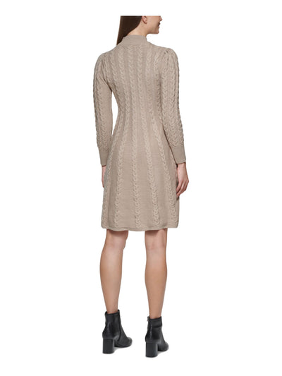 JESSICA HOWARD Womens Beige Long Sleeve Mock Neck Above The Knee Sweater Dress Petites PL