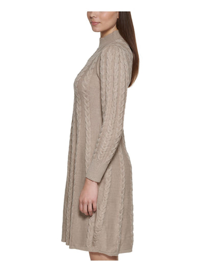 JESSICA HOWARD Womens Beige Long Sleeve Mock Neck Above The Knee Sweater Dress Petites PL