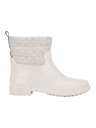 CALVIN KLEIN Womens White Logo Back Pull-Tab Water Resistant Sonya Round Toe Block Heel Rain Boots 9 M