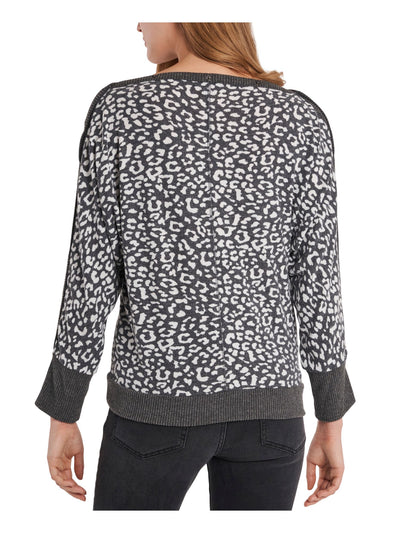 VINCE CAMUTO Womens Gray Animal Print Dolman Sleeve Boat Neck Sweater M
