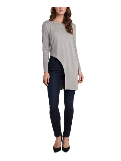 VINCE CAMUTO Womens Gray Cut Out Darted Asymmetrical Heather Long Sleeve Round Neck Tunic Top XS