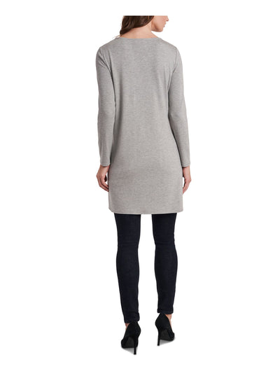 VINCE CAMUTO Womens Gray Cut Out Darted Asymmetrical Heather Long Sleeve Round Neck Tunic Top XS