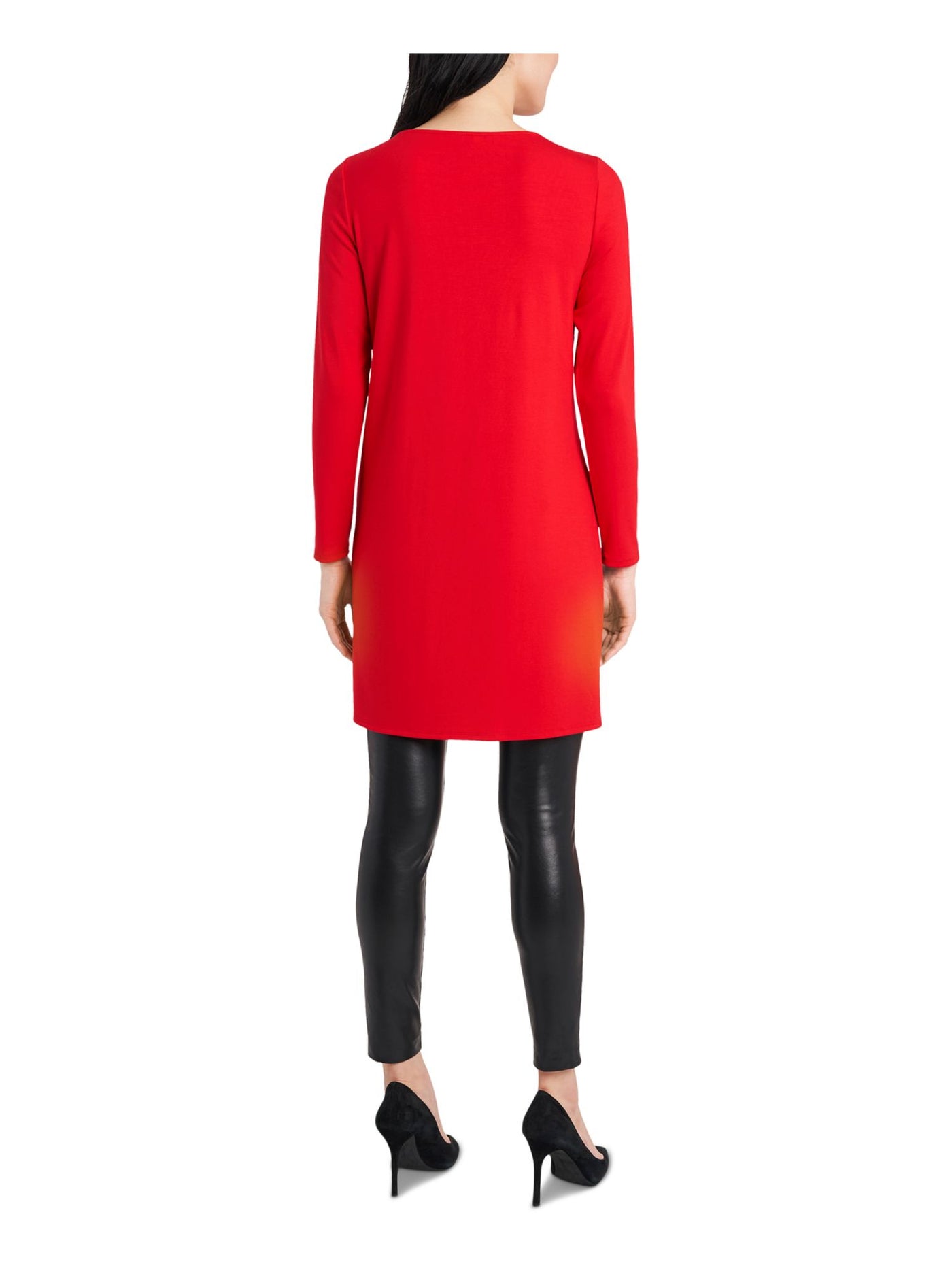 VINCE CAMUTO Womens Red Cut Out Darted Asymmetrical Long Sleeve Round Neck Tunic Top S