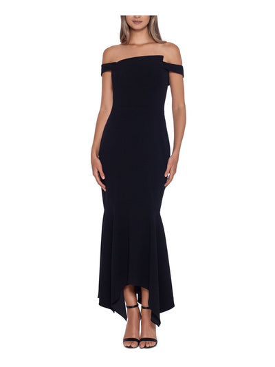 XSCAPE Womens Black Zippered Asymmetric Hem And Top Sleeveless Off Shoulder Full-Length Evening Gown Dress 8