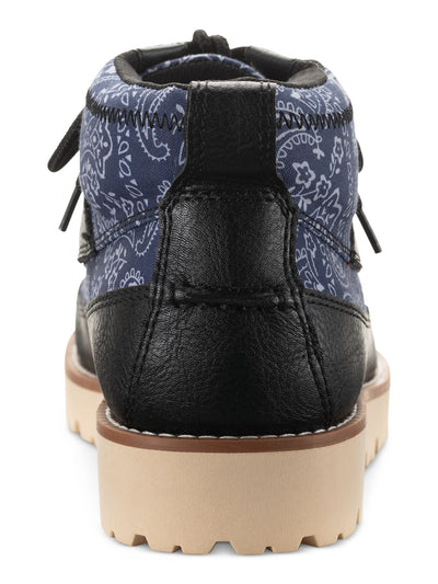 SUN STONE Mens Navy Mixed Media Back Pull-Tab Padded  Collar Cushioned Treaded Kohen Round Toe Wedge Lace-Up Boots Shoes 7 M
