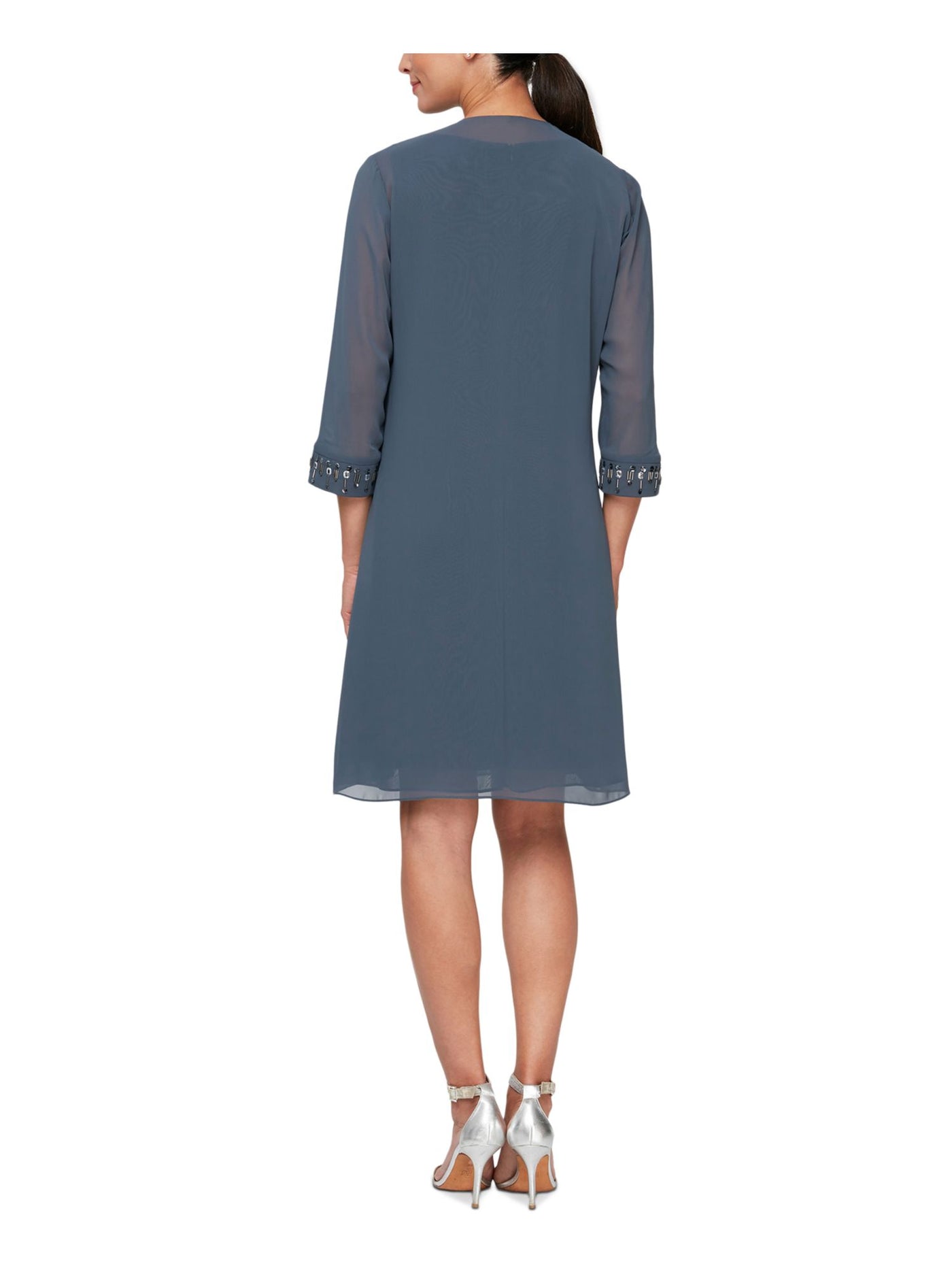 SLNY Womens Gray Embellished Sheer 3/4 Sleeve Open Front Wear To Work Waterfall Cardigan 14