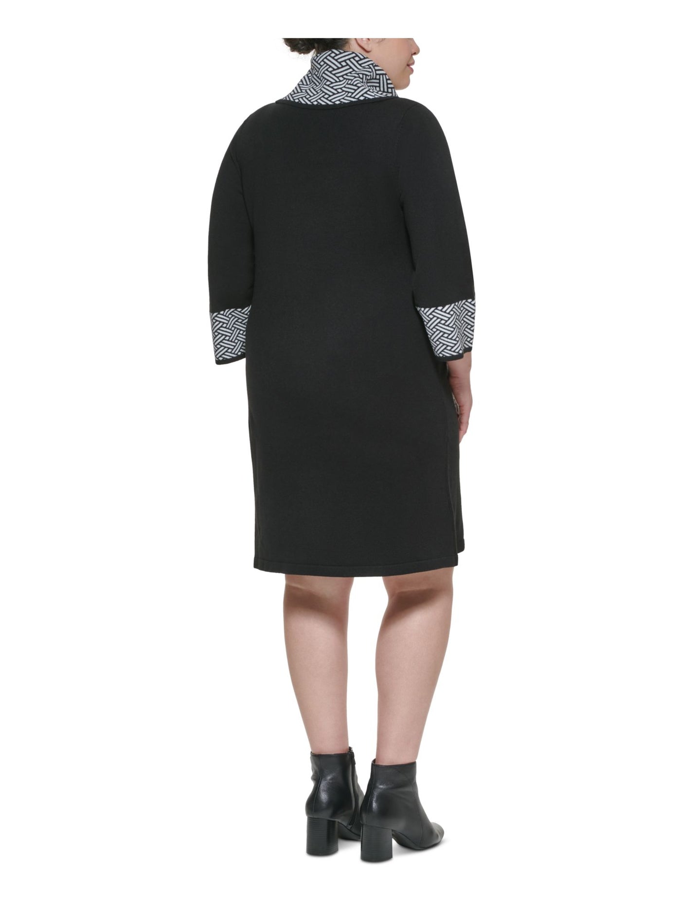 JESSICA HOWARD Womens Black Knit 3/4 Sleeve Cowl Neck Above The Knee Sweater Dress Plus 2X