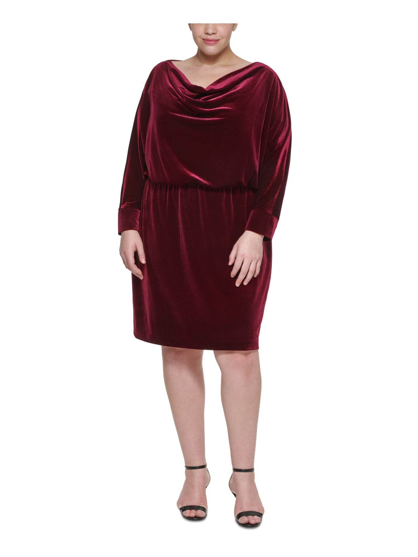 JESSICA HOWARD Womens Burgundy Long Sleeve Cowl Neck Knee Length Party Blouson Dress Plus 20W