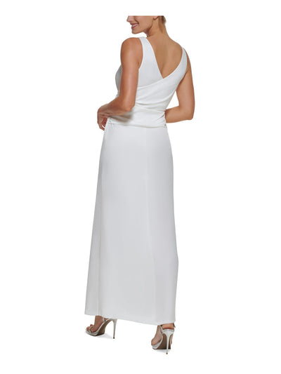 DKNY Womens Ruched Zippered Knotted Front Slitted Sleeveless Surplice Neckline Full-Length Formal Gown Dress