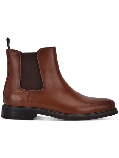 CALVIN KLEIN Mens Brown Pull Tab Goring Cushioned Fenwick Round Toe Block Heel Chelsea 11.5