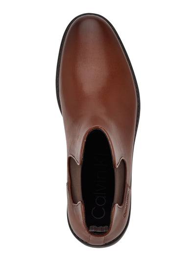 CALVIN KLEIN Mens Brown Pull Tab Goring Cushioned Fenwick Round Toe Block Heel Chelsea 11 M