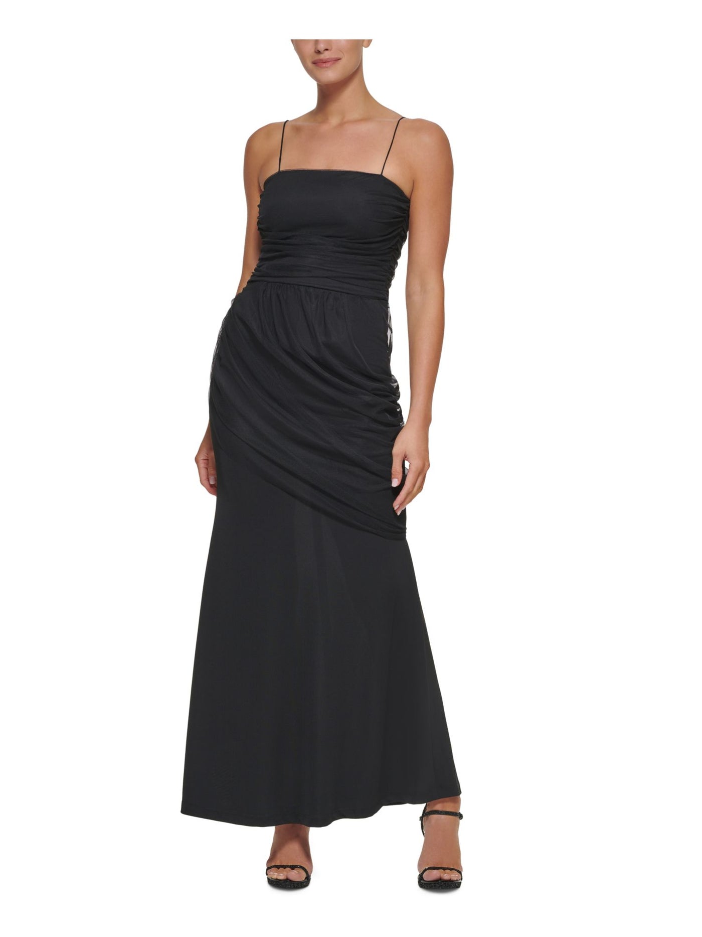 DKNY Womens Ruched Chiffon Evening Dress Black 16 DKNY Womens Ruched Chiffon Evening Dress Black 16