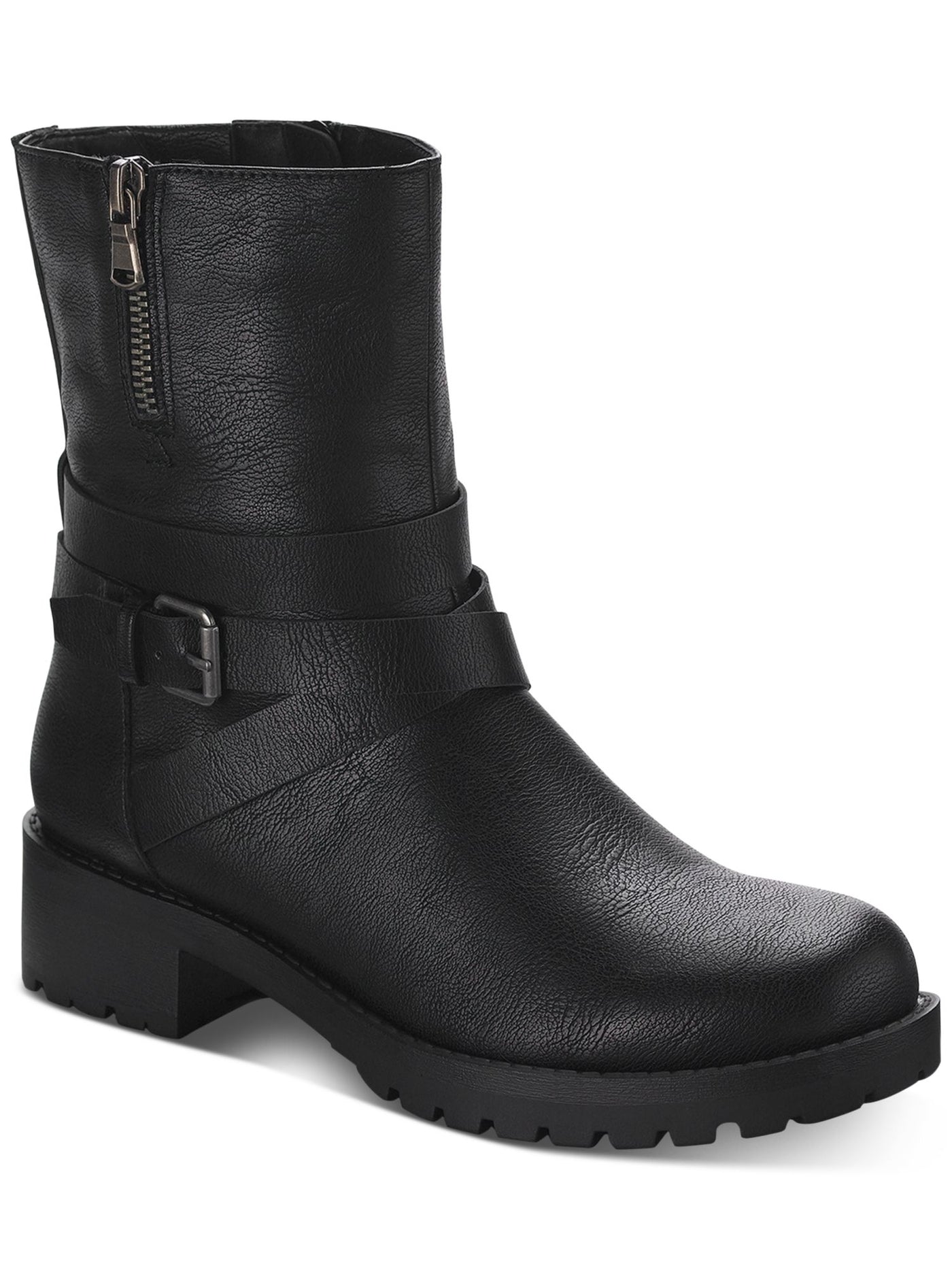 SUN STONE Womens Black Buckle Accent Cushioned Stellaa Round Toe Block Heel Zip-Up Riding Boot 8 M