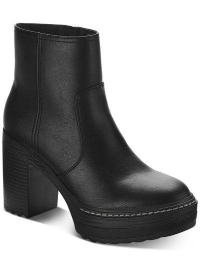 SUN STONE Womens Black 1-1/2" Platform Padded Kiinsley Round Toe Block Heel Zip-Up Booties 9 M