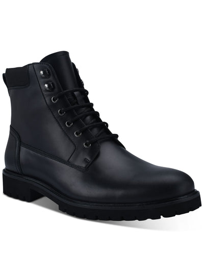 CALVIN KLEIN Mens Black Lug Sole Cavin Round Toe Lace-Up Boots Shoes 10.5