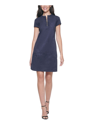 KENSIE DRESSES Womens Navy Zippered Pocketed Short Sleeve Round Neck Above The Knee Party Shift Dress 4