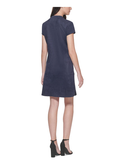 KENSIE DRESSES Womens Navy Zippered Pocketed Short Sleeve Round Neck Above The Knee Party Shift Dress 4