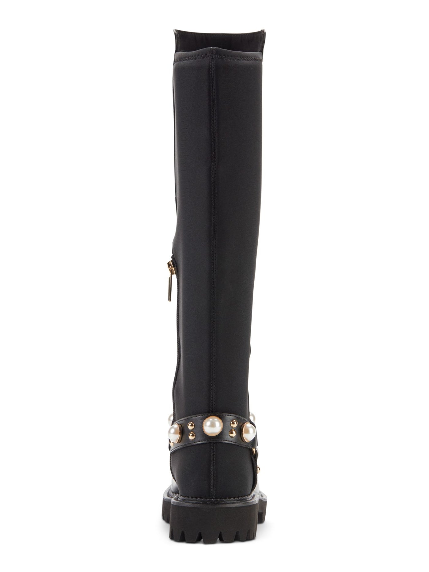 KARL LAGERFELD Womens Black Embellished Renley Round Toe Block Heel Leather Riding Boot 9.5