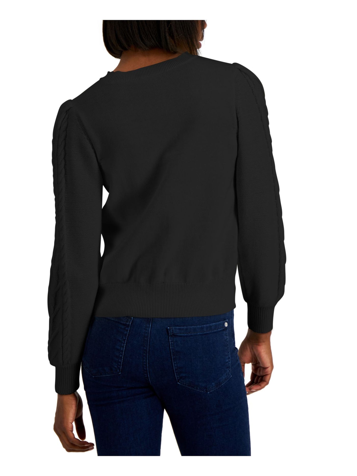 INC Womens Ribbed Cable-sleeve Long Sleeve Crew Neck Sweater