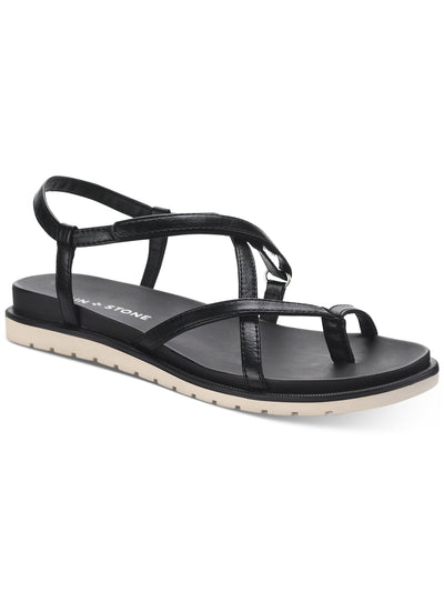 SUN STONE Womens Black Strappy Comfort Juune Round Toe Wedge Gladiator Sandals Shoes 7 M