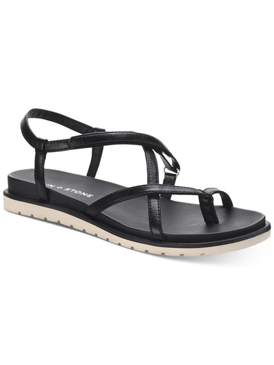 SUN STONE Womens Black Strappy Comfort Juune Round Toe Wedge Gladiator Sandals Shoes 8 M