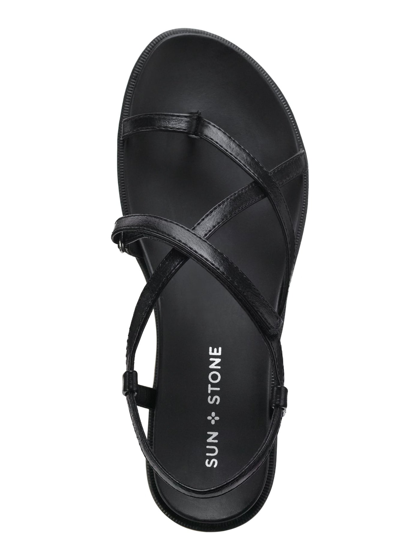 SUN STONE Womens Black Strappy Comfort Juune Round Toe Wedge Gladiator Sandals Shoes 8 M