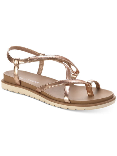 SUN STONE Womens Gold Metallic Toe Loop Adjustable Strappy Comfort Juune Round Toe Gladiator Sandals Shoes 7 M
