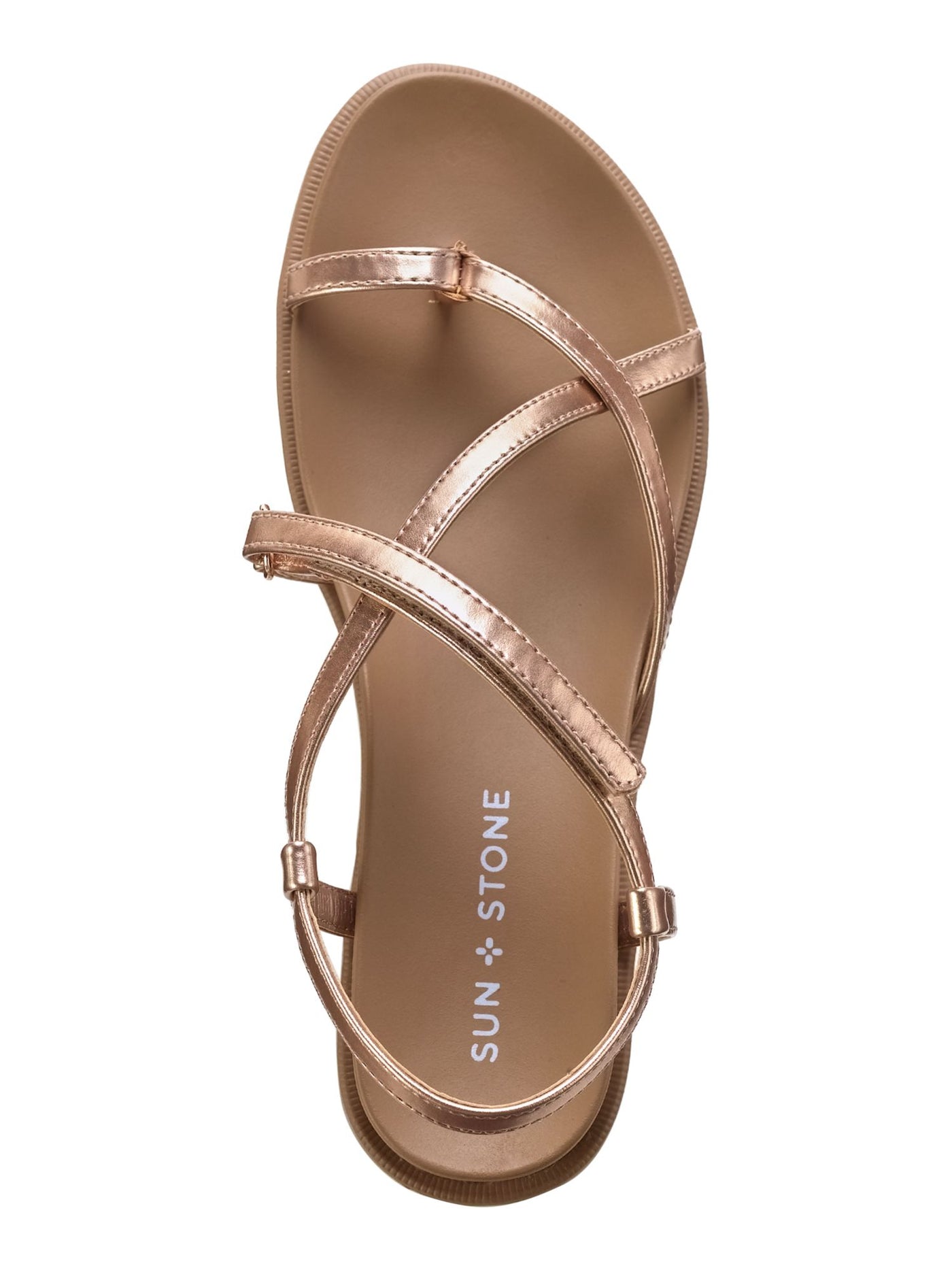 SUN STONE Womens Gold Metallic Toe Loop Adjustable Strappy Comfort Juune Round Toe Gladiator Sandals Shoes 7 M