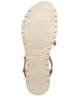 SUN STONE Womens Gold Metallic Toe Loop Adjustable Strappy Comfort Juune Round Toe Gladiator Sandals Shoes M