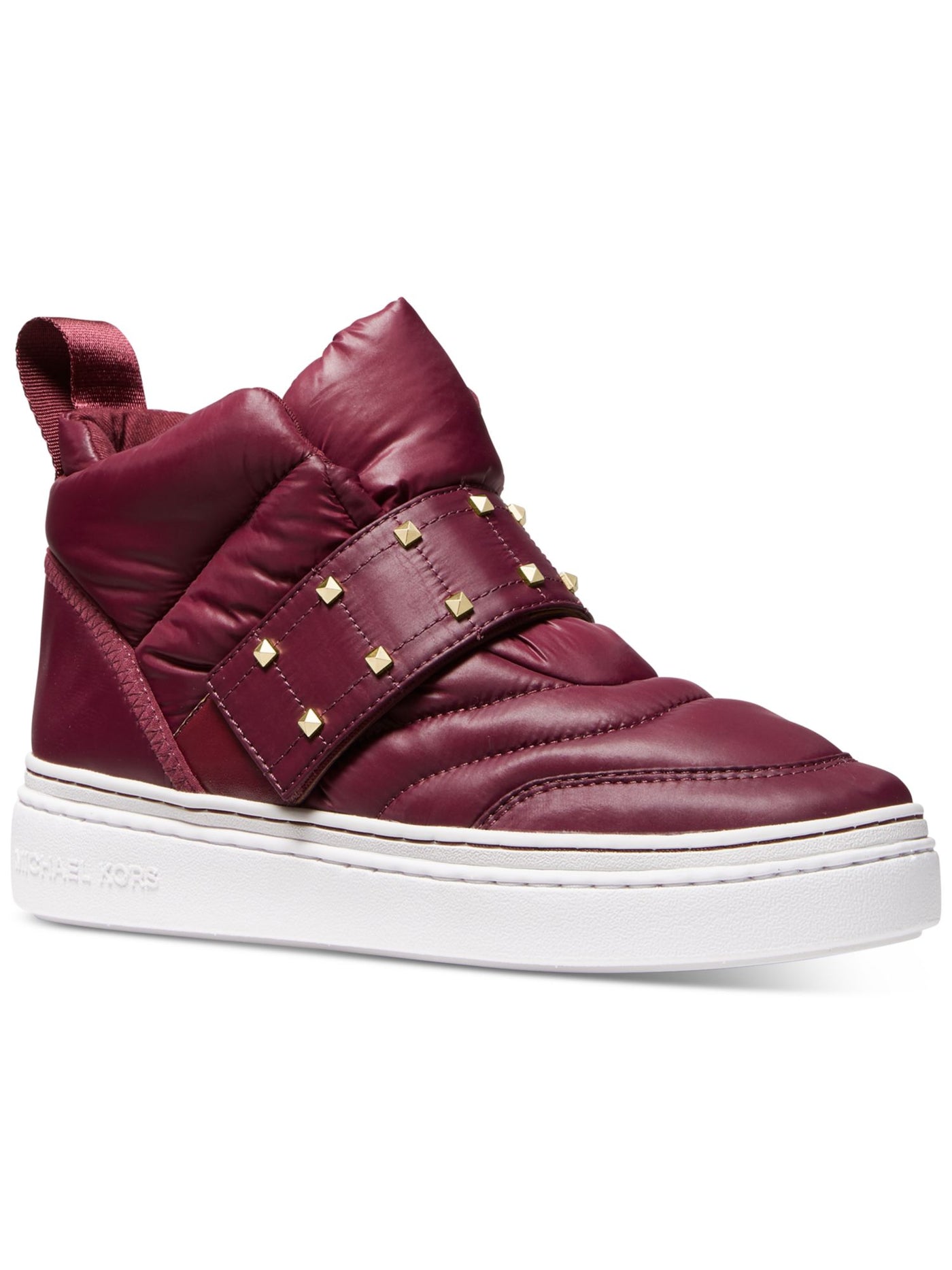 MICHAEL MICHAEL KORS Womens Burgundy Studded Strap Back Pull-Tab Quilted Cushioned Stirling Round Toe Platform Sneakers Shoes 6 M
