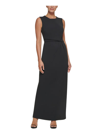 DKNY Womens Black Stretch Beaded Zippered Back Slit Lined Sleeveless Round Neck Full-Length Formal Gown Dress 10