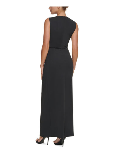 DKNY Womens Black Stretch Beaded Zippered Back Slit Lined Sleeveless Round Neck Full-Length Formal Gown Dress 6