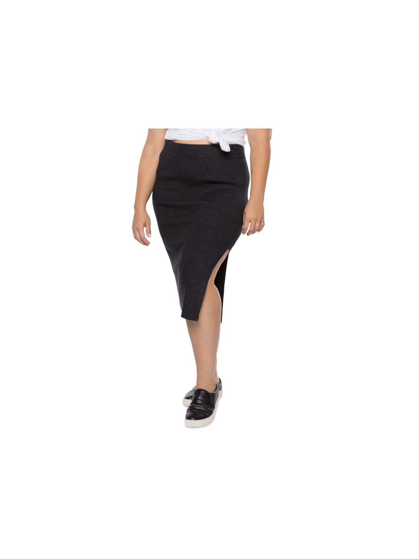 BLACK TAPE Womens Black Ribbed Slitted Heather Midi Wear To Work Pencil Skirt X