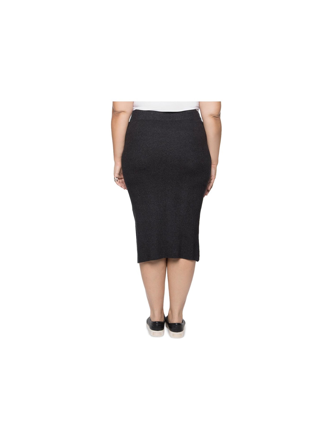 BLACK TAPE Womens Ribbed Slitted Midi Wear To Work Pencil Skirt