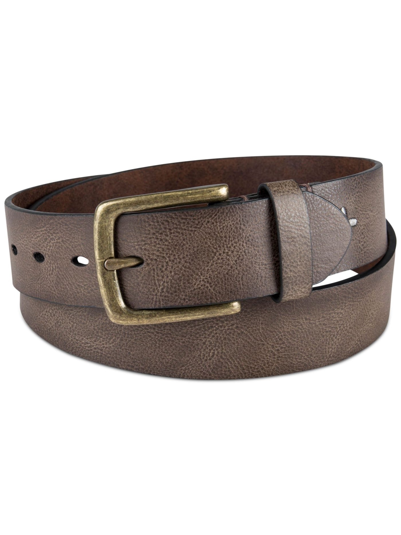 SUN STONE Mens Brown Embroidered Logo Faux Leather Casual Belt S 30-32