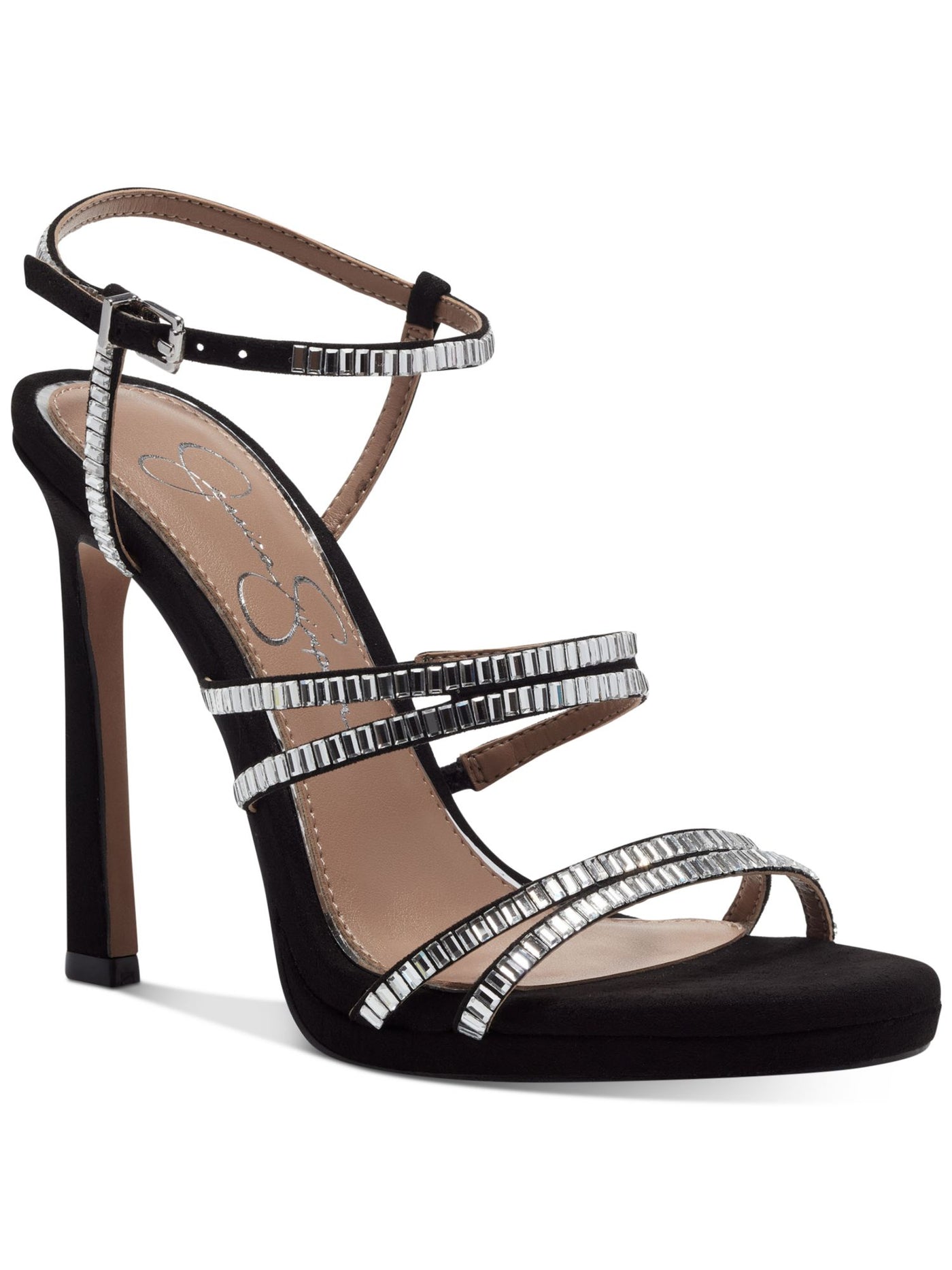 JESSICA SIMPSON Womens Black Embellished Strappy Palima Round Toe Stiletto Buckle Dress Heeled Sandal 11 M