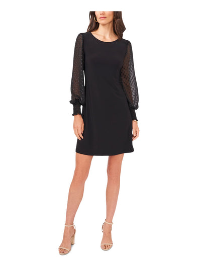 MSK PETITES Womens Black Blouson Sleeve Round Neck Short Shift Dress Petites PS