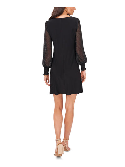 MSK PETITES Womens Black Blouson Sleeve Round Neck Short Shift Dress Petites PS