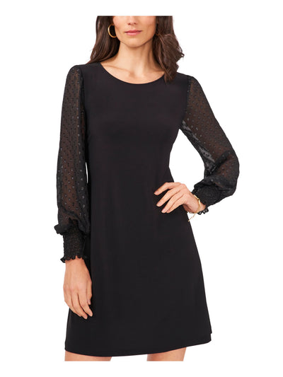 MSK PETITES Womens Black Blouson Sleeve Round Neck Short Shift Dress Petites PS